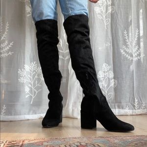 Black suede thigh high boots